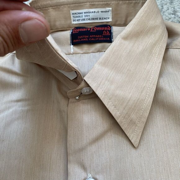 Vintage 60s Deadstock Beige Sharkskin Shirt Large Short Sleeve Prep Trad Mod - Picture 5 of 8